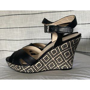 Nine West Black / Cream Print Platform Wedges